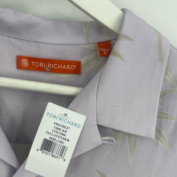 NWT Tori Richard Silk Hawaiian Print Botton Down Shirt in Lavender Size Large - Picture 4 of 6